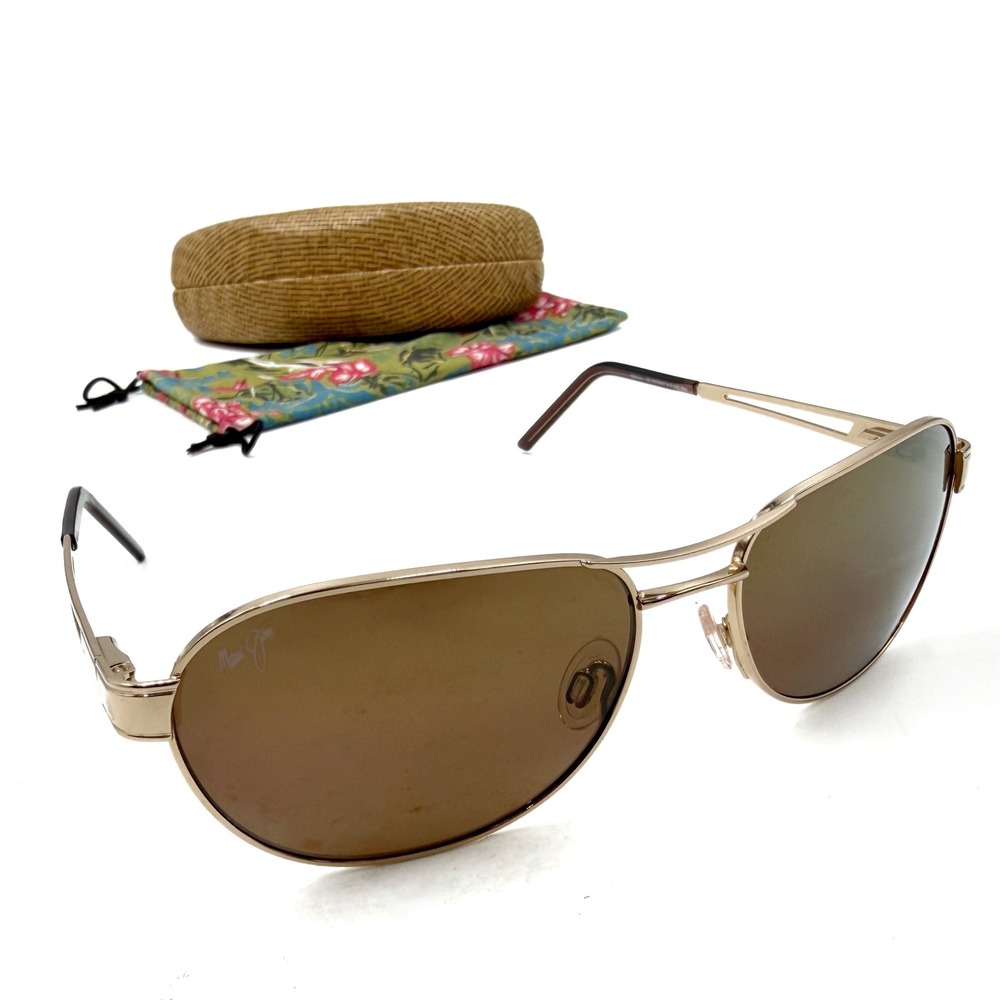 Maui Jim Mahina Sunglasses Gold Alloy Aviator Polarized Metal Frame MJ-229-16